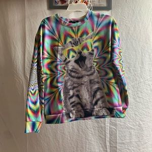 Forever 21 Women’s Multi Color Tie Dye Long Sleeve Cat Design Sweatshirt Small